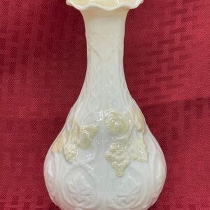 Ivory & Yellow Bud Vase with Grapevine Pattern Irish Porcelain Beleek Ireland
